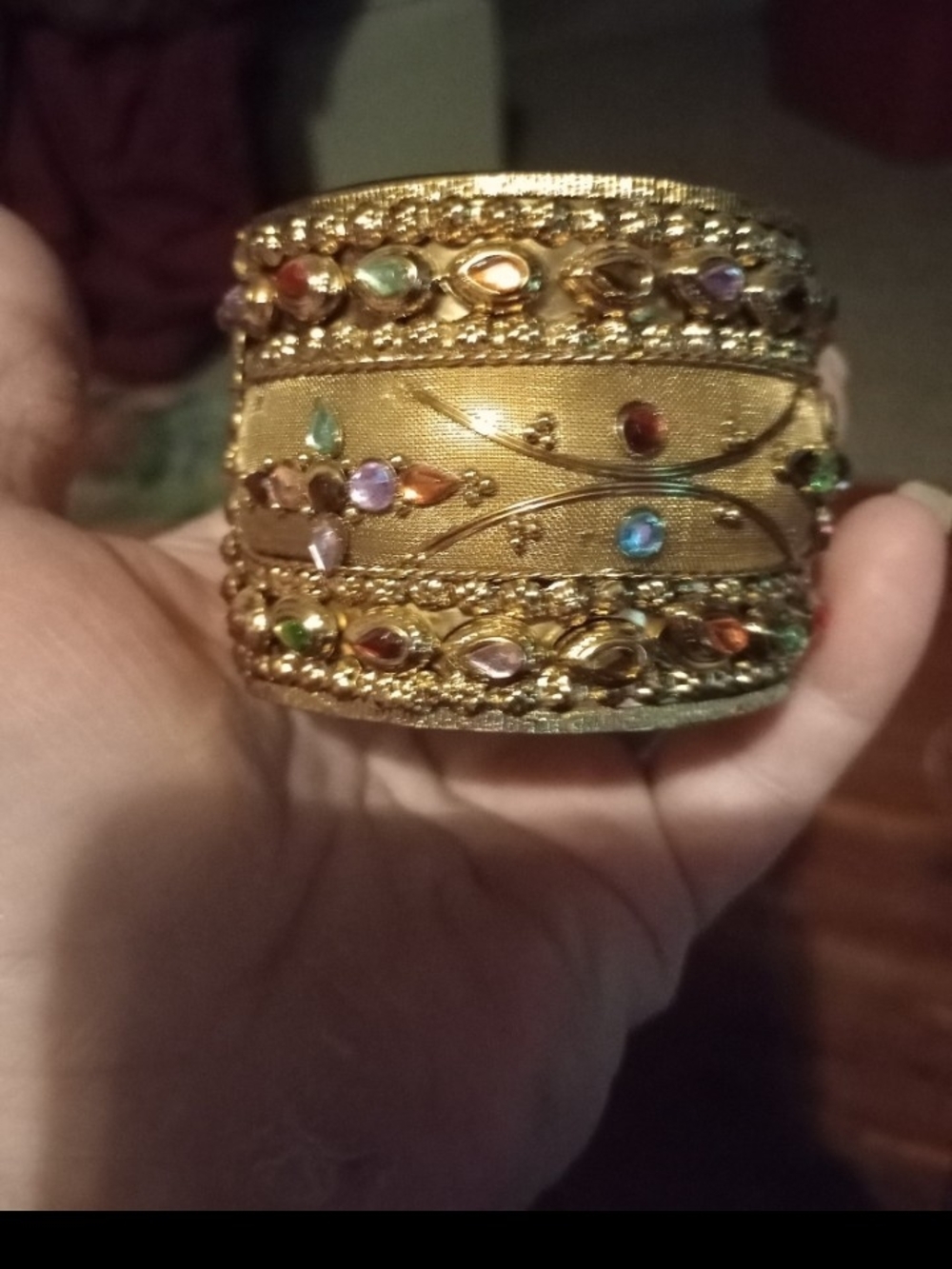 Gold Multicolor Jeweled Cuff Bracelet - Women Jewelry
